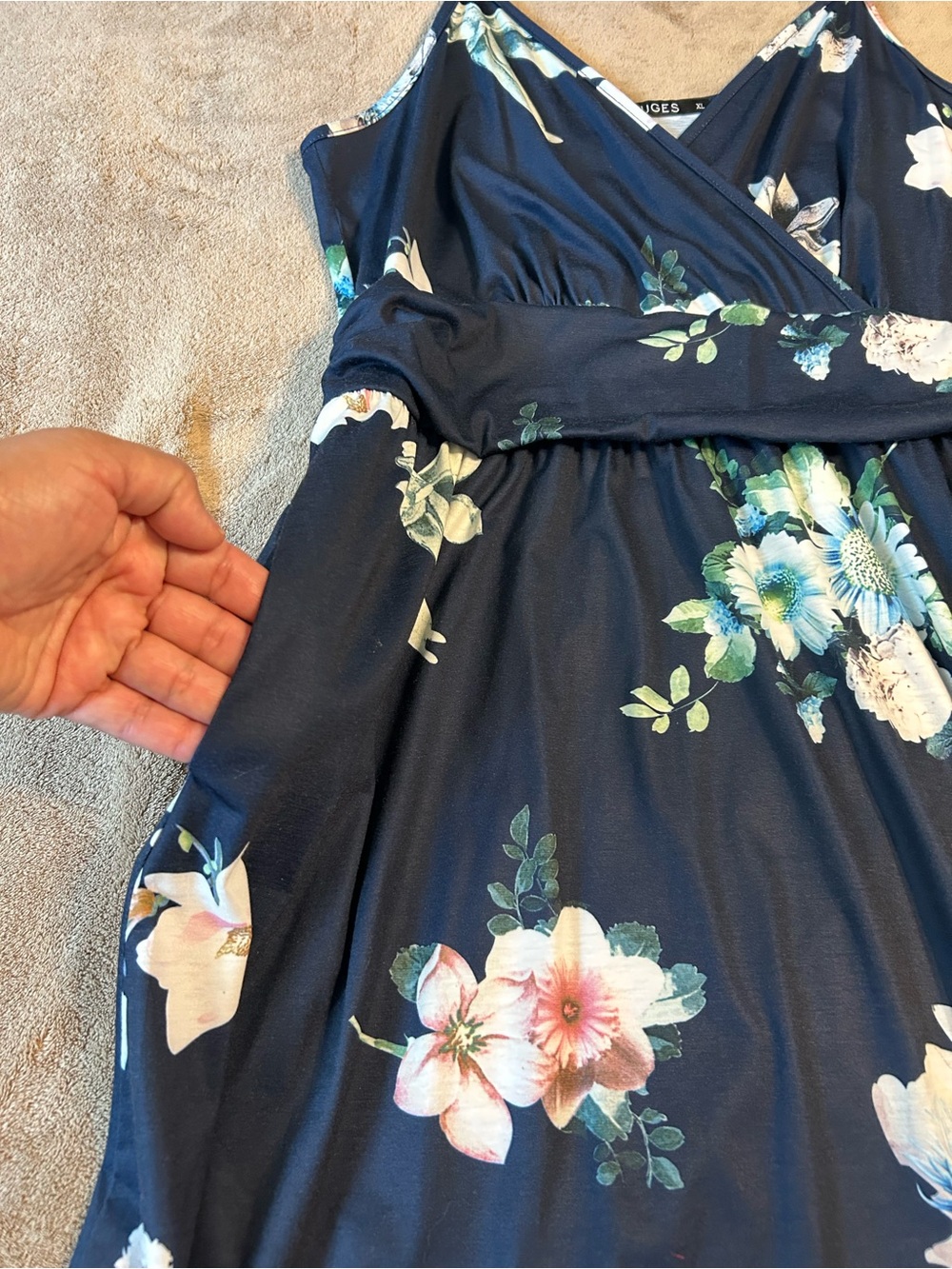 Floral Navy Spaghetti Strap Dress - (Women) - Picture 7 of 7